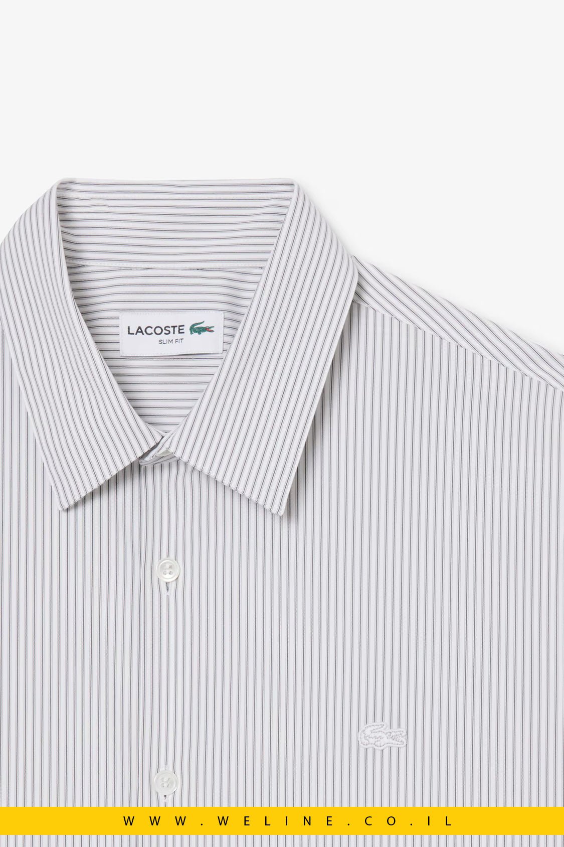 חולצת Lacoste Slim Fit Striped Stretch Poplin – צבע Blanc / Gris / Noir - WELINE.CO.IL
