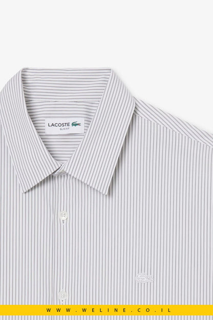 חולצת Lacoste Slim Fit Striped Stretch Poplin – צבע Blanc / Gris / Noir - WELINE.CO.IL