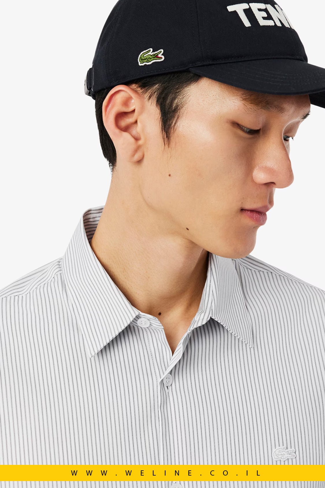 חולצת Lacoste Slim Fit Striped Stretch Poplin – צבע Blanc / Gris / Noir - WELINE.CO.IL
