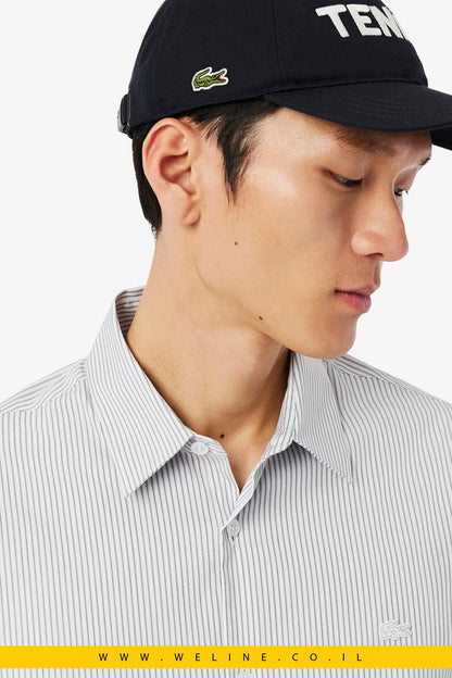 חולצת Lacoste Slim Fit Striped Stretch Poplin – צבע Blanc / Gris / Noir - WELINE.CO.IL