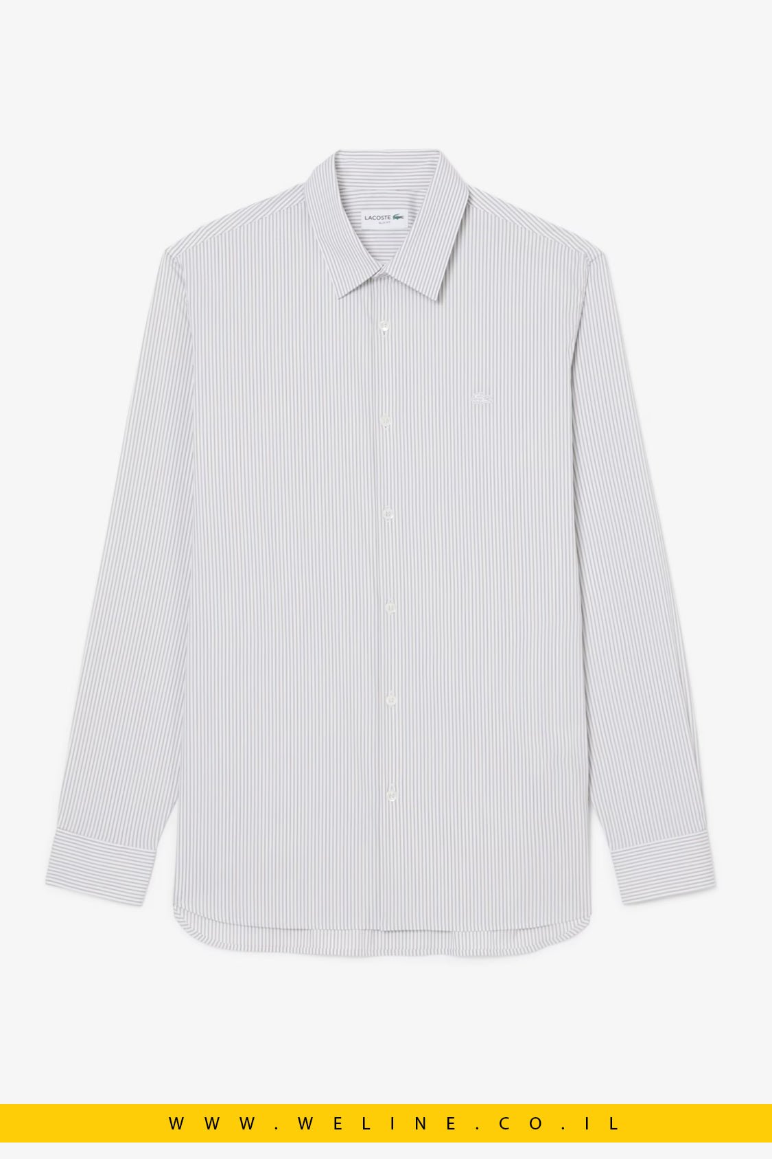 חולצת Lacoste Slim Fit Striped Stretch Poplin – צבע Blanc / Gris / Noir - WELINE.CO.IL