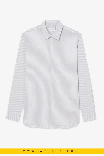 חולצת Lacoste Slim Fit Striped Stretch Poplin – צבע Blanc / Gris / Noir - WELINE.CO.IL