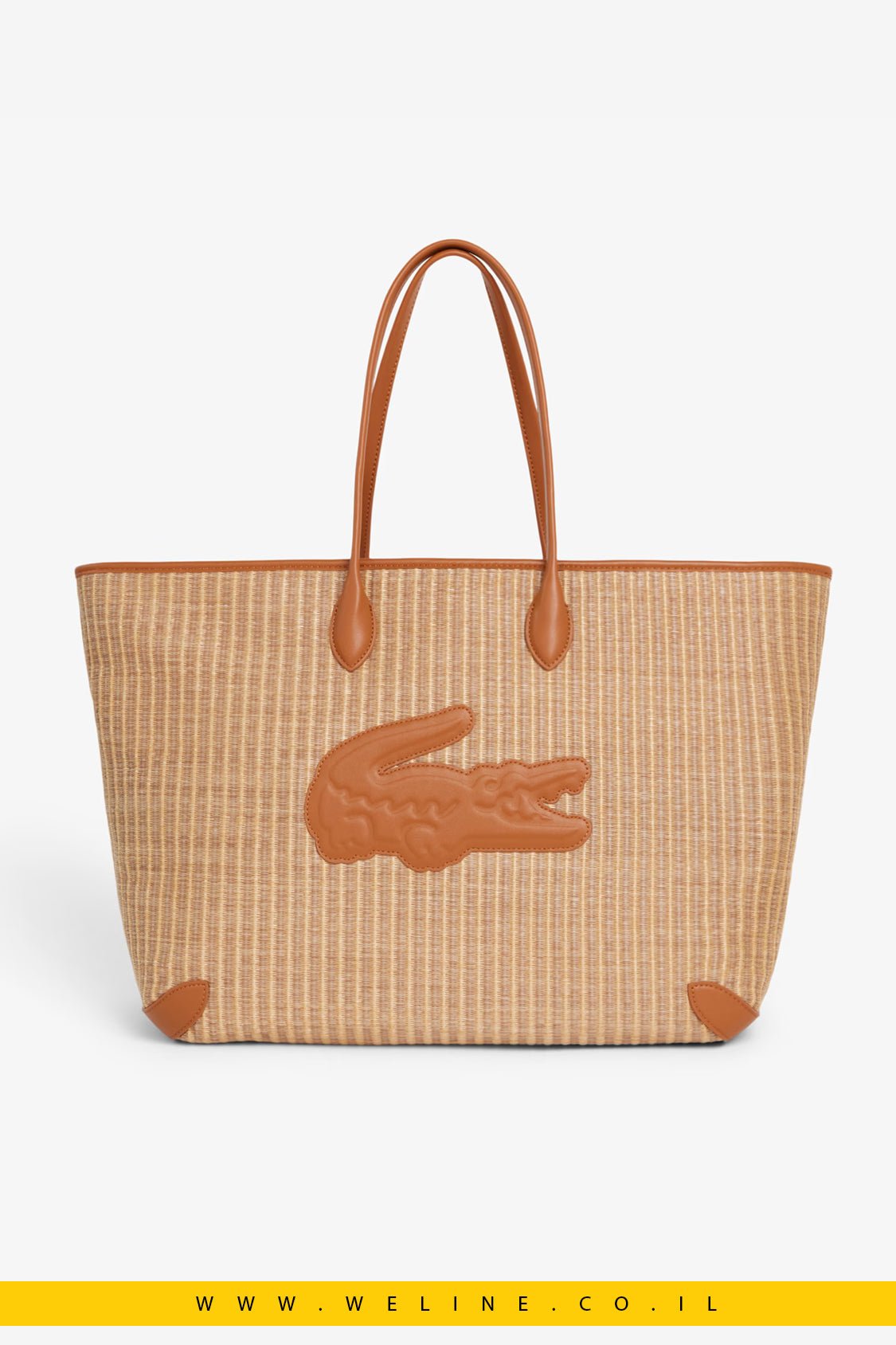 תיק טוט נשים Lacoste Summer Pack Raffia Tote – צבע Natural Tan - WELINE.CO.IL