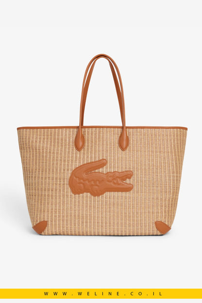 תיק טוט נשים Lacoste Summer Pack Raffia Tote – צבע Natural Tan - WELINE.CO.IL