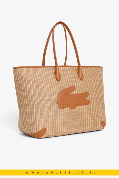 תיק טוט נשים Lacoste Summer Pack Raffia Tote – צבע Natural Tan - WELINE.CO.IL