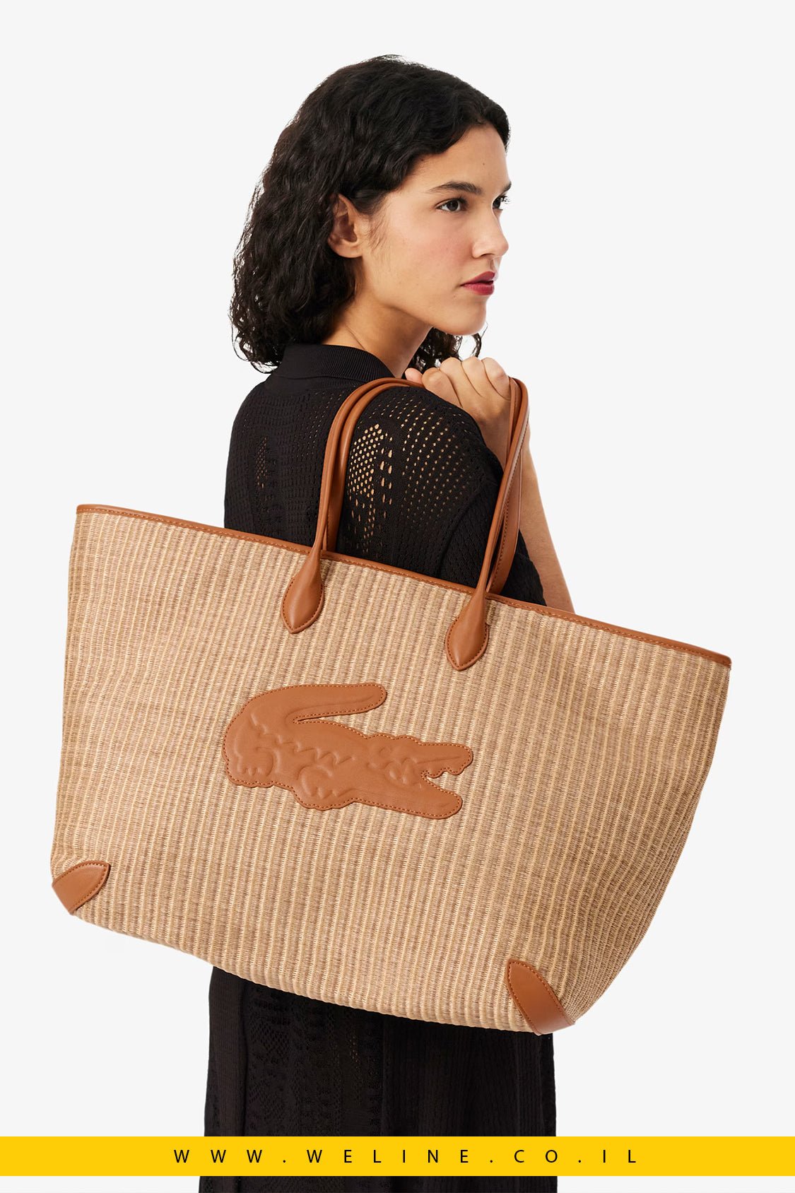 תיק טוט נשים Lacoste Summer Pack Raffia Tote – צבע Natural Tan - WELINE.CO.IL