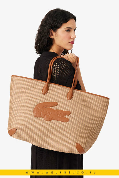 תיק טוט נשים Lacoste Summer Pack Raffia Tote – צבע Natural Tan - WELINE.CO.IL