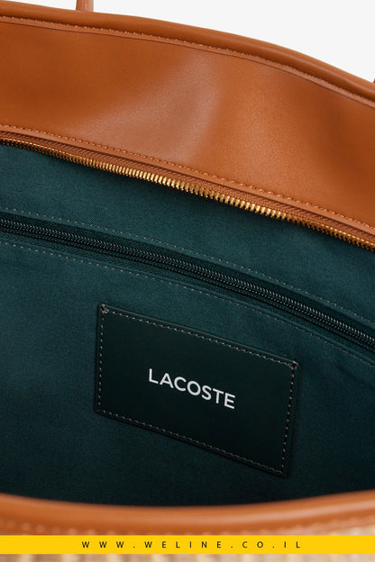 תיק טוט נשים Lacoste Summer Pack Raffia Tote – צבע Natural Tan - WELINE.CO.IL