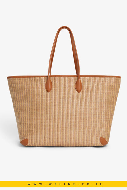 תיק טוט נשים Lacoste Summer Pack Raffia Tote – צבע Natural Tan - WELINE.CO.IL
