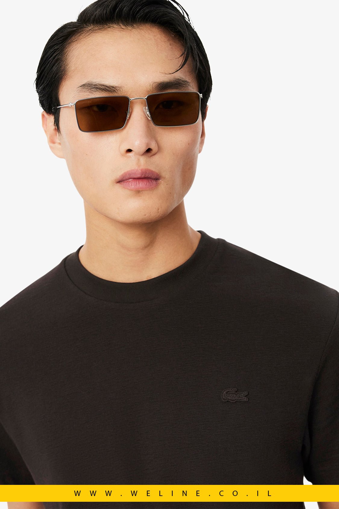 טי - שירט Lacoste Textured Jersey Classic Fit – צבע חום - WELINE.CO.IL