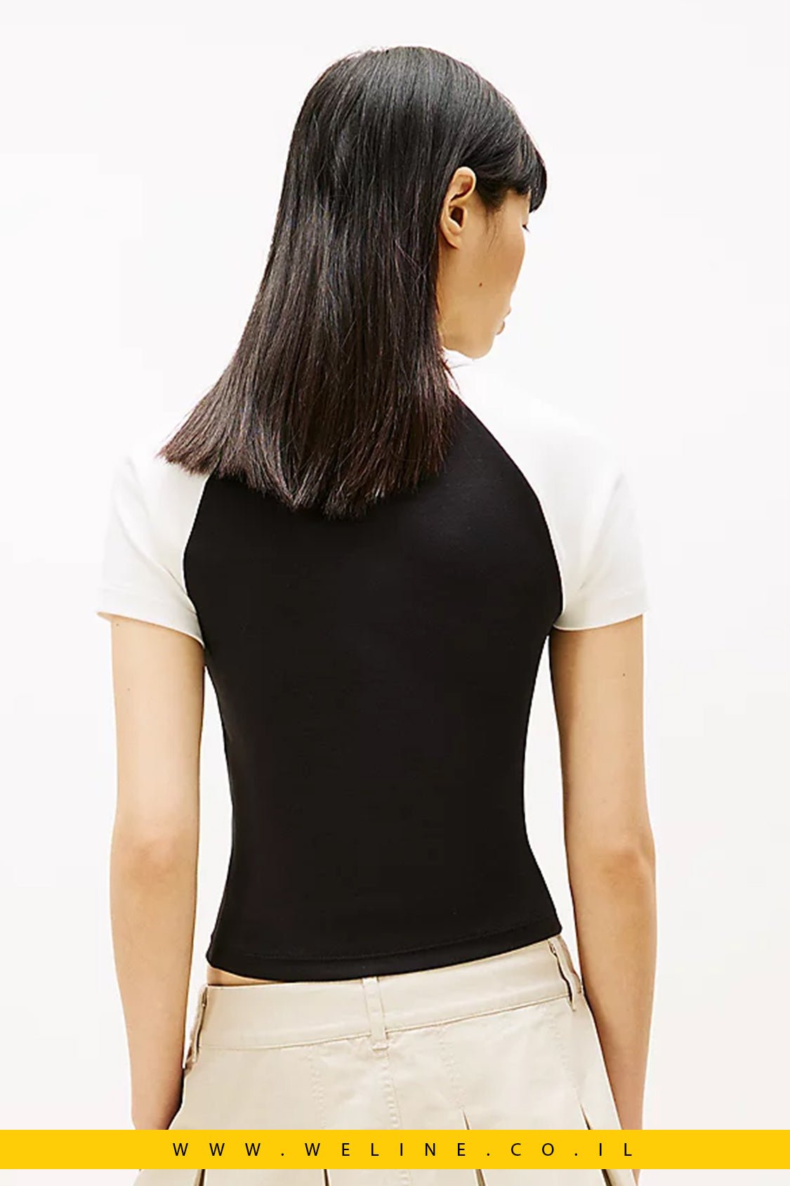 טי - שירט נשים Logo Slim עם שרוולי Raglan לבן/שחור - WELINE.CO.IL