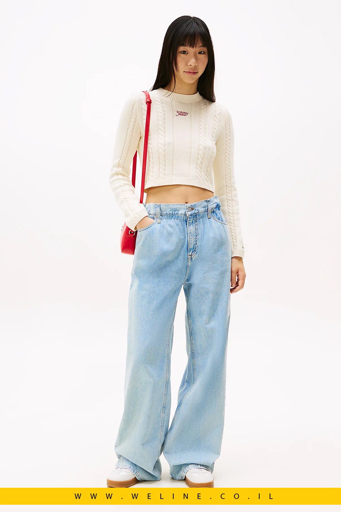 ג'ינס נשים בגזרת Loose עם מותן נייר (Paperbag) ישרה מבית Tommy Jeans - WELINE.CO.IL