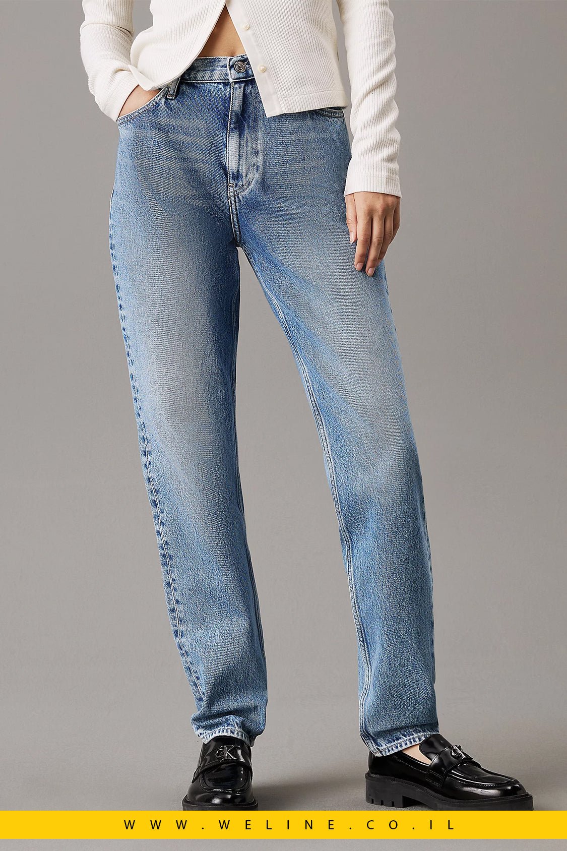 ג'ינס Mom בגזרה גבוהה לנשים מבית Calvin Klein Jeans - WELINE.CO.IL