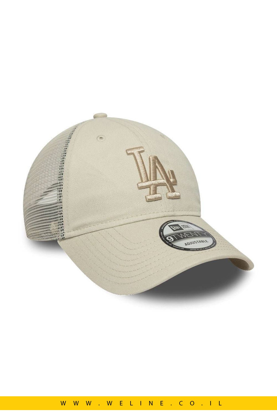 כובע רשת New Era Los Angeles Dodgers Trucker – בז’ | מתכוונן | יוניסקס (One Size) - WELINE.CO.IL