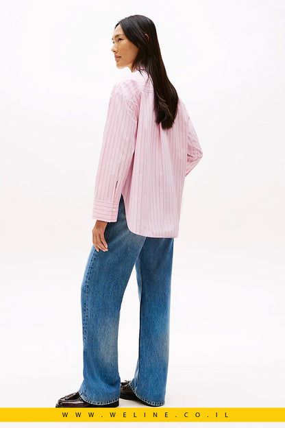 חולצת פופלין Oversized עם חפתים מתכווננים Tommy Hilfiger - WELINE.CO.IL