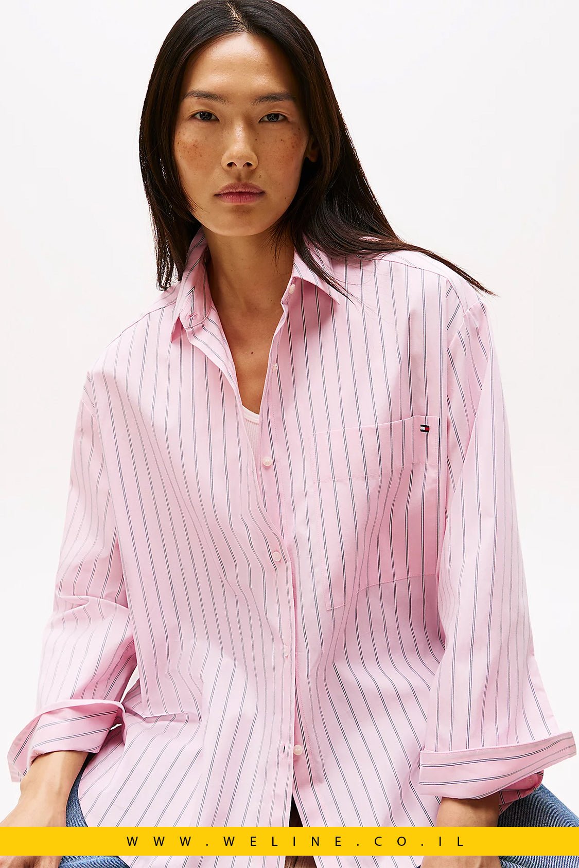 חולצת פופלין Oversized עם חפתים מתכווננים Tommy Hilfiger - WELINE.CO.IL