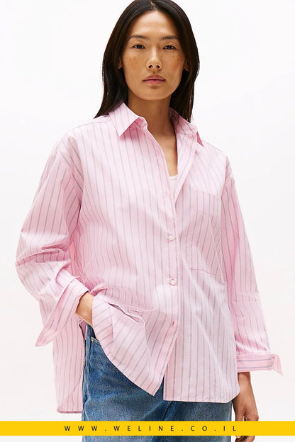 חולצת פופלין Oversized עם חפתים מתכווננים Tommy Hilfiger - WELINE.CO.IL