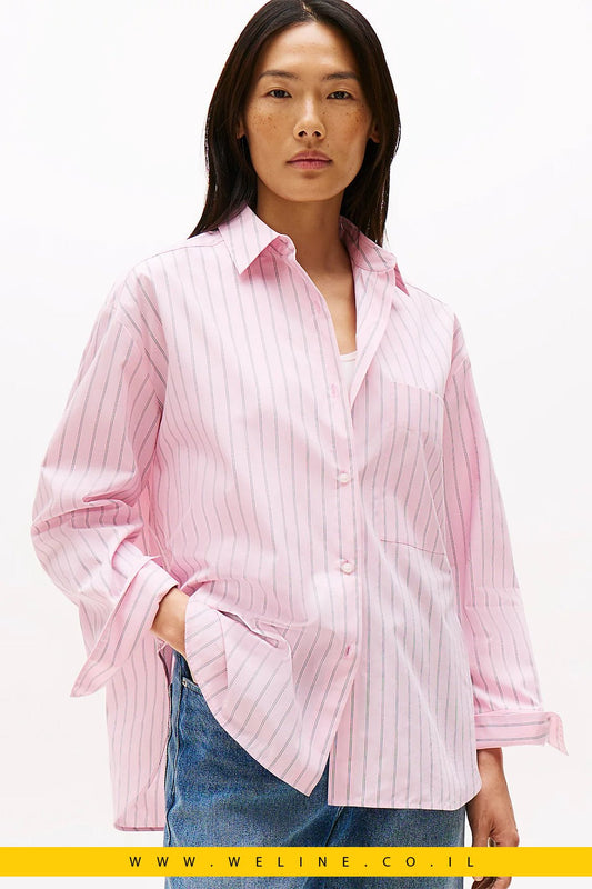 חולצת פופלין Oversized עם חפתים מתכווננים Tommy Hilfiger - WELINE.CO.IL