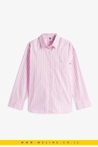 חולצת פופלין Oversized עם חפתים מתכווננים Tommy Hilfiger - WELINE.CO.IL