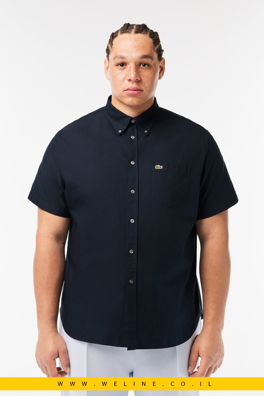 חולצת Oxford קצרה לגברים Lacoste Regular Fit – צבע כחול נייבי - WELINE.CO.IL