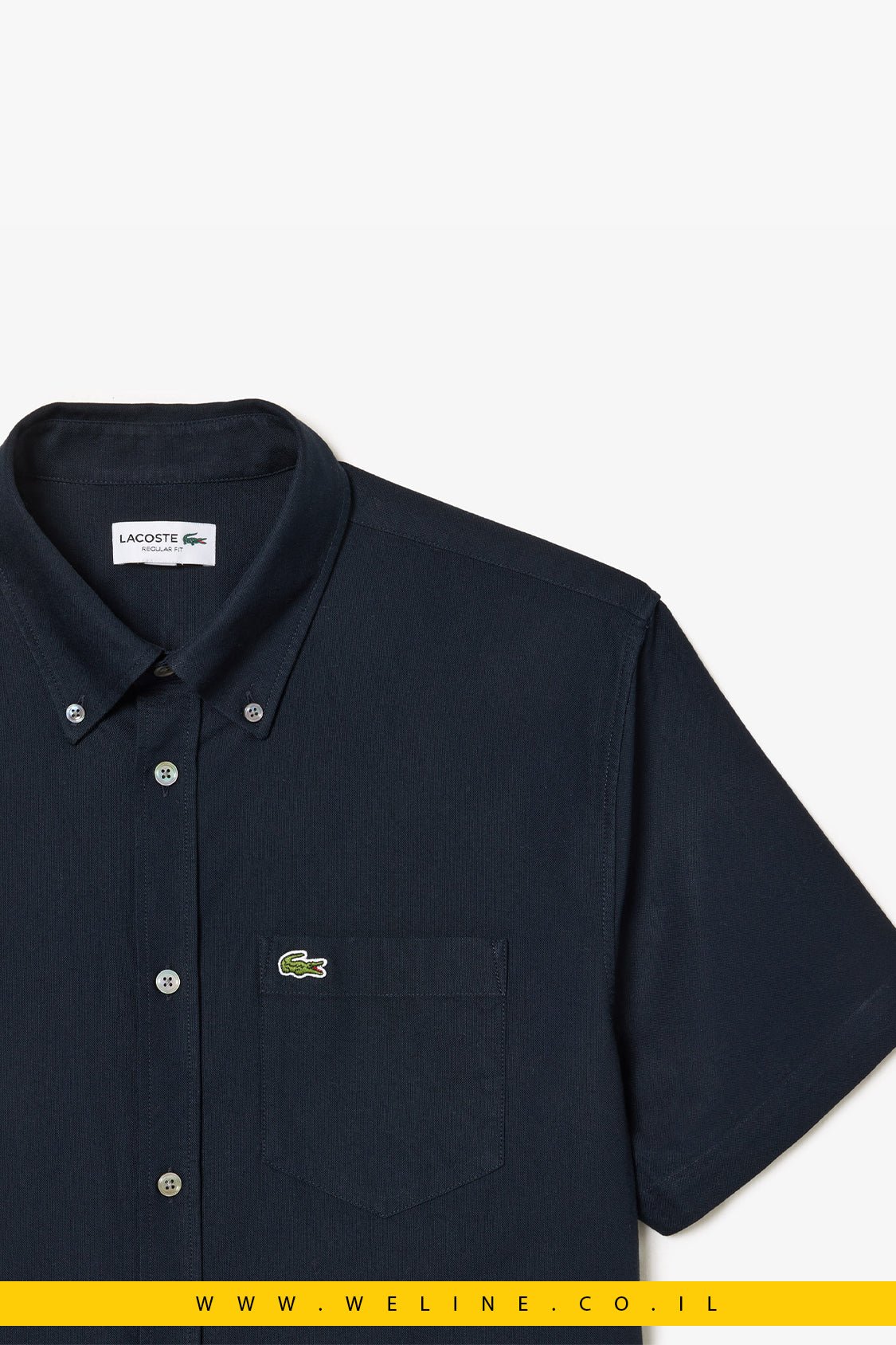 חולצת Oxford קצרה לגברים Lacoste Regular Fit – צבע כחול נייבי - WELINE.CO.IL