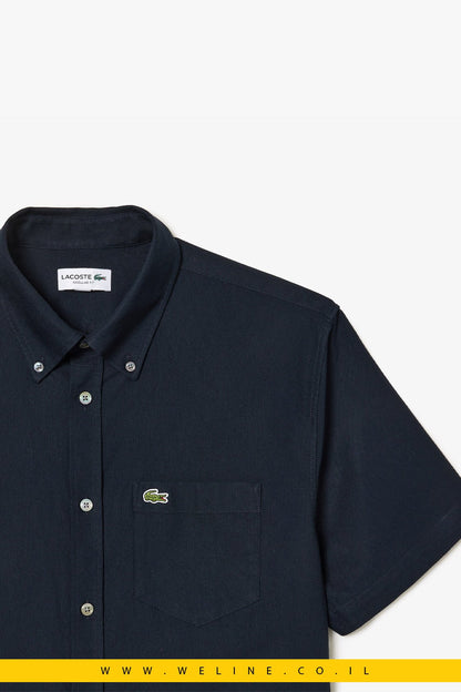 חולצת Oxford קצרה לגברים Lacoste Regular Fit – צבע כחול נייבי - WELINE.CO.IL