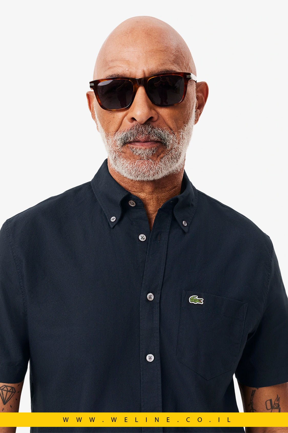 חולצת Oxford קצרה לגברים Lacoste Regular Fit – צבע כחול נייבי - WELINE.CO.IL