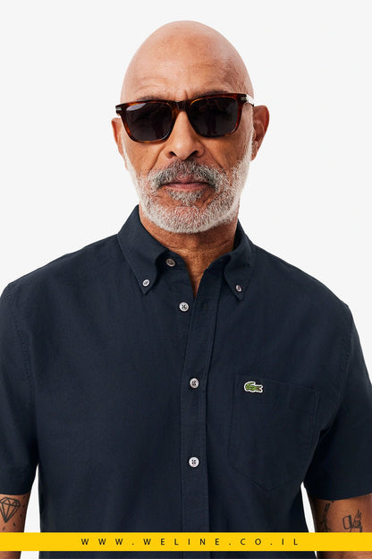 חולצת Oxford קצרה לגברים Lacoste Regular Fit – צבע כחול נייבי - WELINE.CO.IL