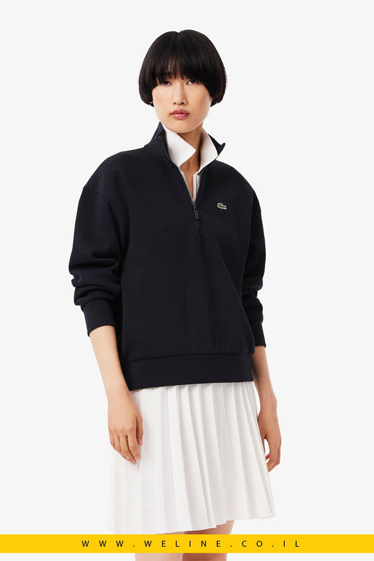 סווטשירט נשים עם צווארון גבוה ורוכסן – Piqué כחול – Lacoste - WELINE.CO.IL