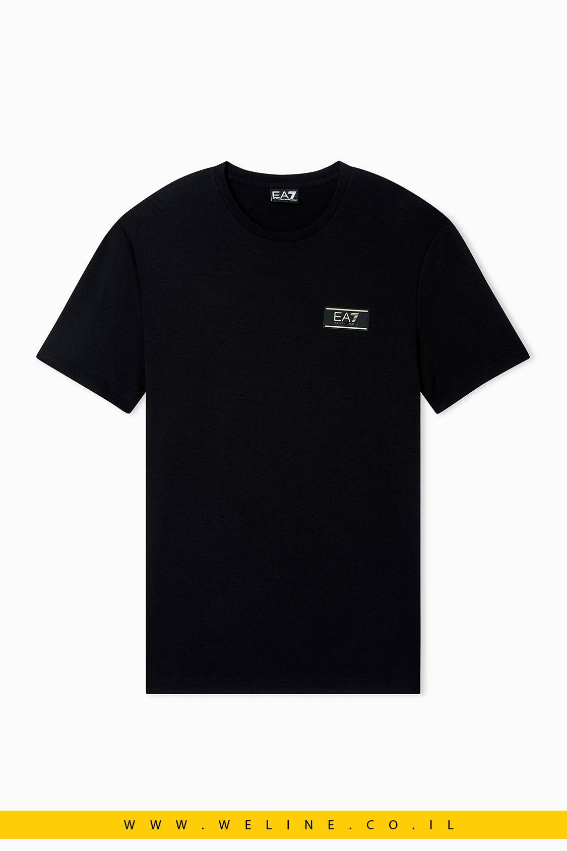 Premium Label Stretch Viscose - Blend Crew - Neck T-Shirt EA7 – צבע שחור חולצת טי איכותית בגזרת Regular Fit בעיצוב קלאסי עם צווארון עגול - WELINE.CO.IL