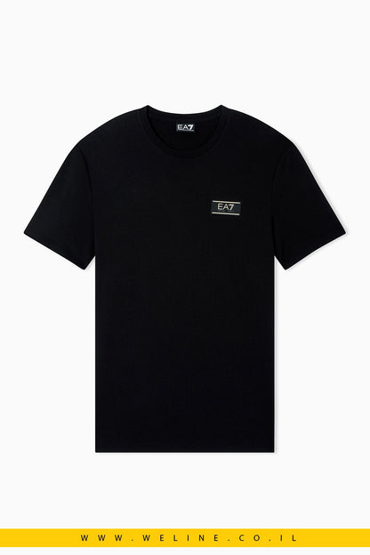 Premium Label Stretch Viscose - Blend Crew - Neck T-Shirt EA7 – צבע שחור חולצת טי איכותית בגזרת Regular Fit בעיצוב קלאסי עם צווארון עגול - WELINE.CO.IL
