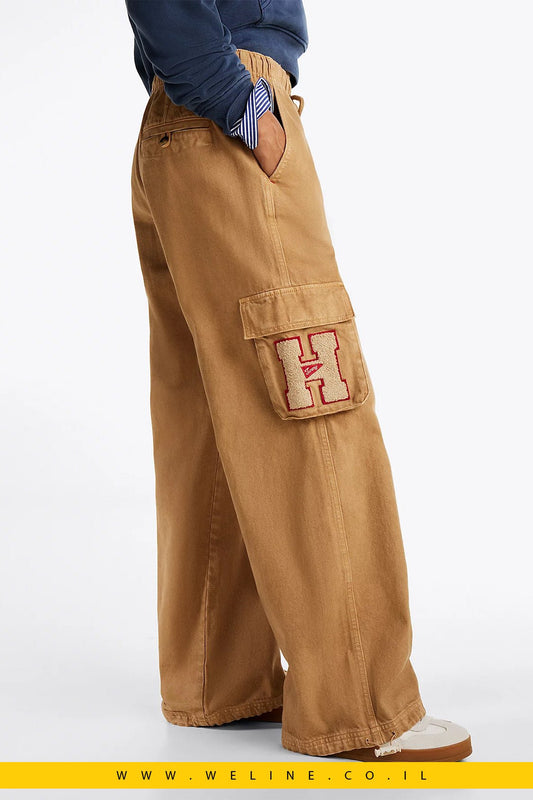 מכנסי קארגו ישרים בגזרה רפויה עם לוגו - WELINE.CO.IL
