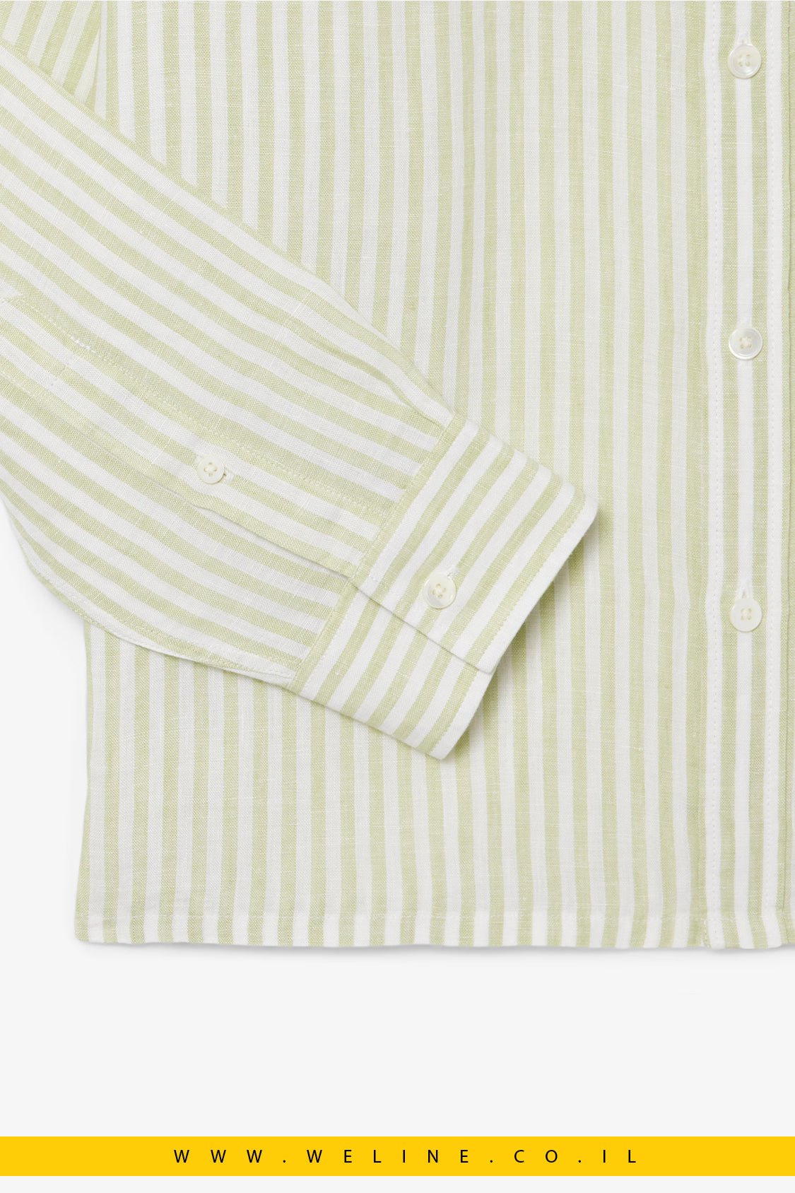 חולצת פשתן פסים לגברים Regular Fit – Lacoste Vert / Blanc - WELINE.CO.IL