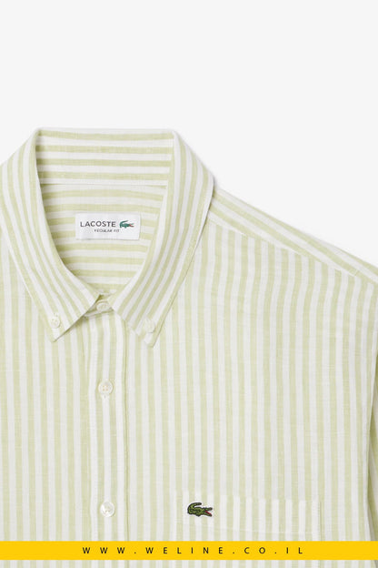 חולצת פשתן פסים לגברים Regular Fit – Lacoste Vert / Blanc - WELINE.CO.IL