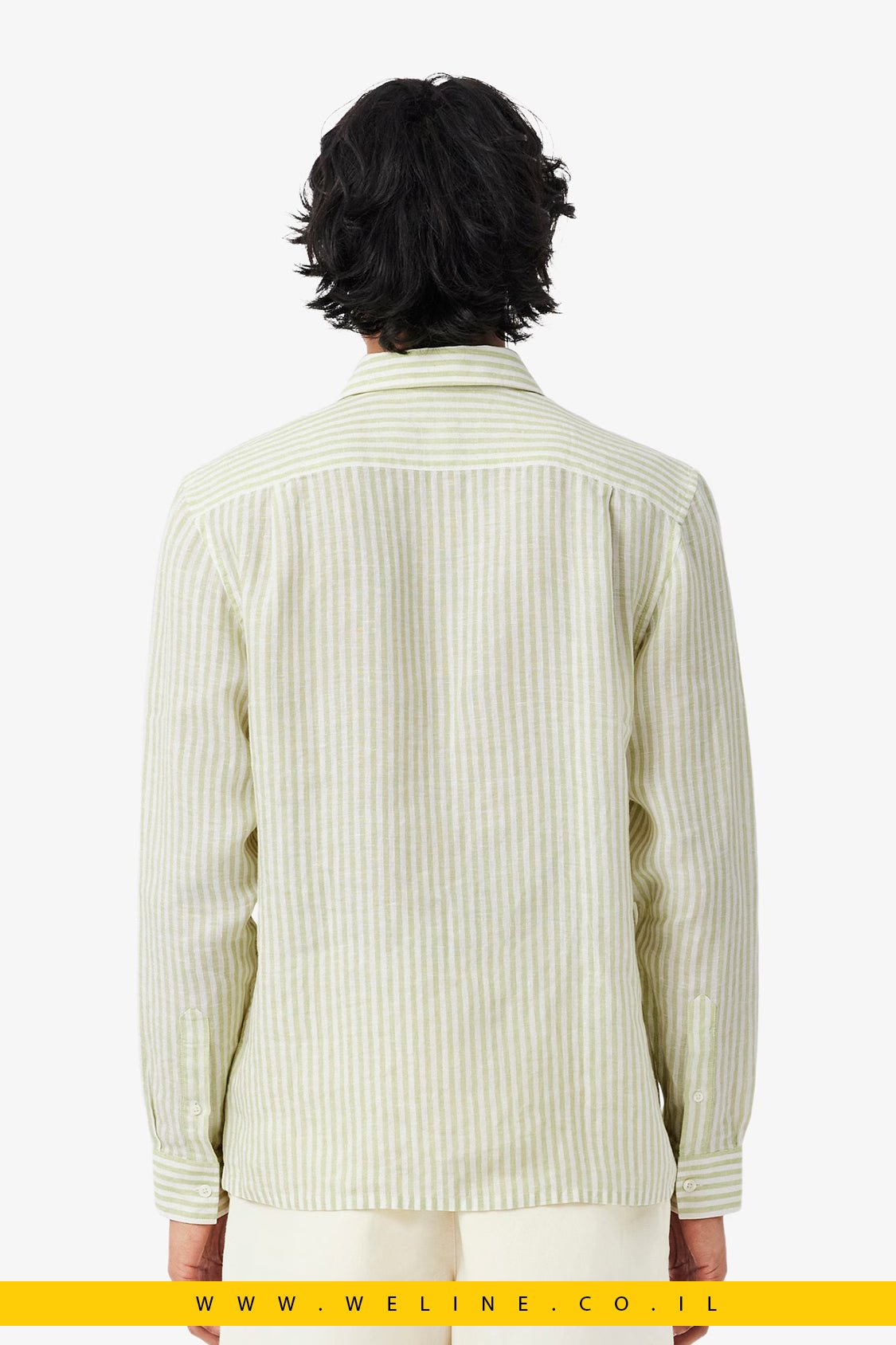חולצת פשתן פסים לגברים Regular Fit – Lacoste Vert / Blanc - WELINE.CO.IL