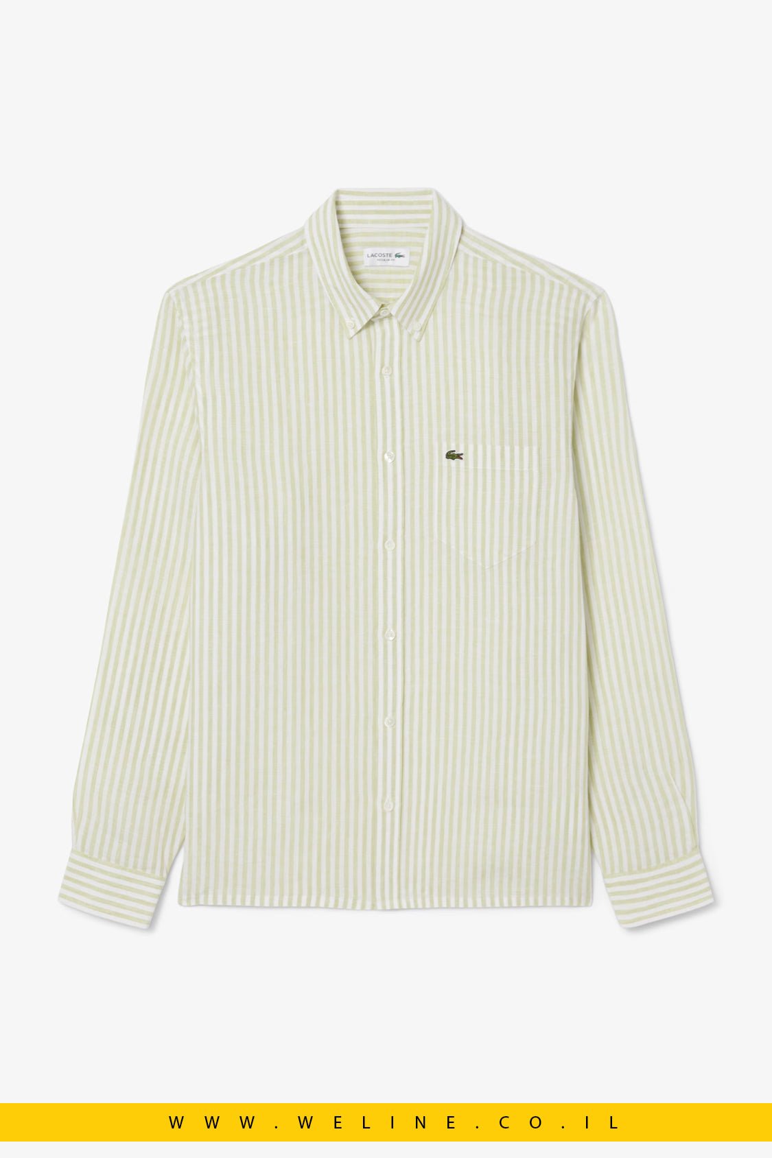 חולצת פשתן פסים לגברים Regular Fit – Lacoste Vert / Blanc - WELINE.CO.IL