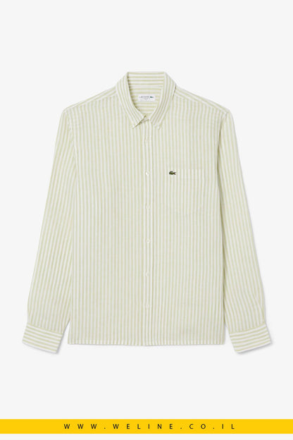חולצת פשתן פסים לגברים Regular Fit – Lacoste Vert / Blanc - WELINE.CO.IL