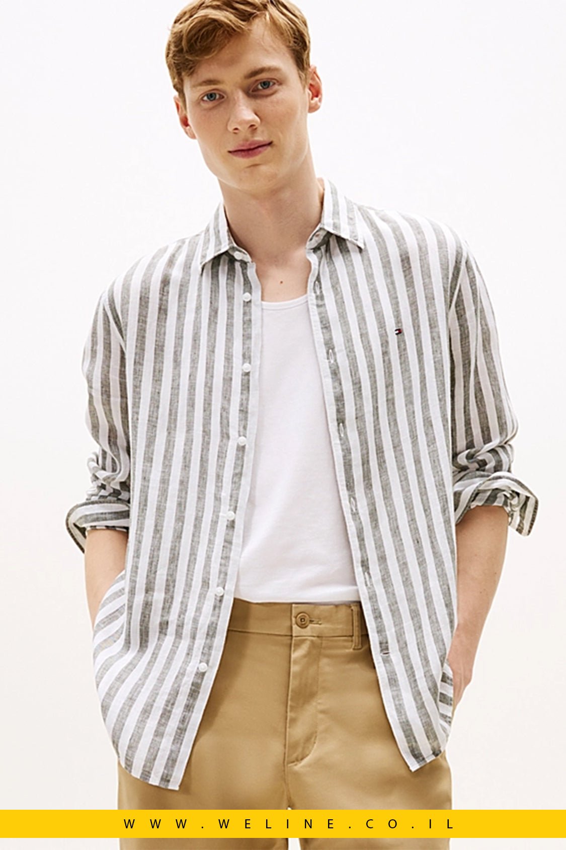 חולצת פסים פשתן Regular Fit לגברים Tommy Hilfiger - WELINE.CO.IL