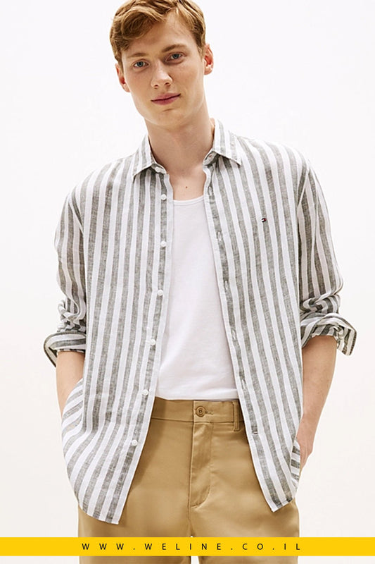 חולצת פסים פשתן Regular Fit לגברים Tommy Hilfiger - WELINE.CO.IL