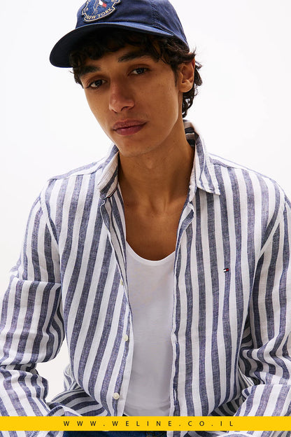 חולצת פסים פשתן Regular Fit לגברים Tommy Hilfiger - WELINE.CO.IL