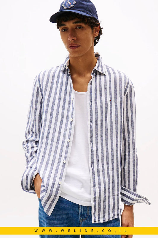 חולצת פסים פשתן Regular Fit לגברים Tommy Hilfiger - WELINE.CO.IL