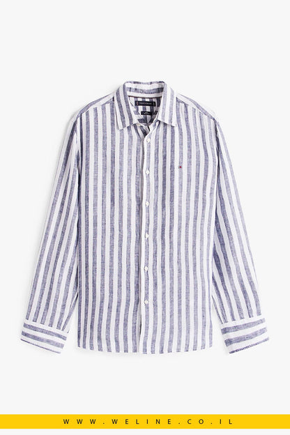 חולצת פסים פשתן Regular Fit לגברים Tommy Hilfiger - WELINE.CO.IL