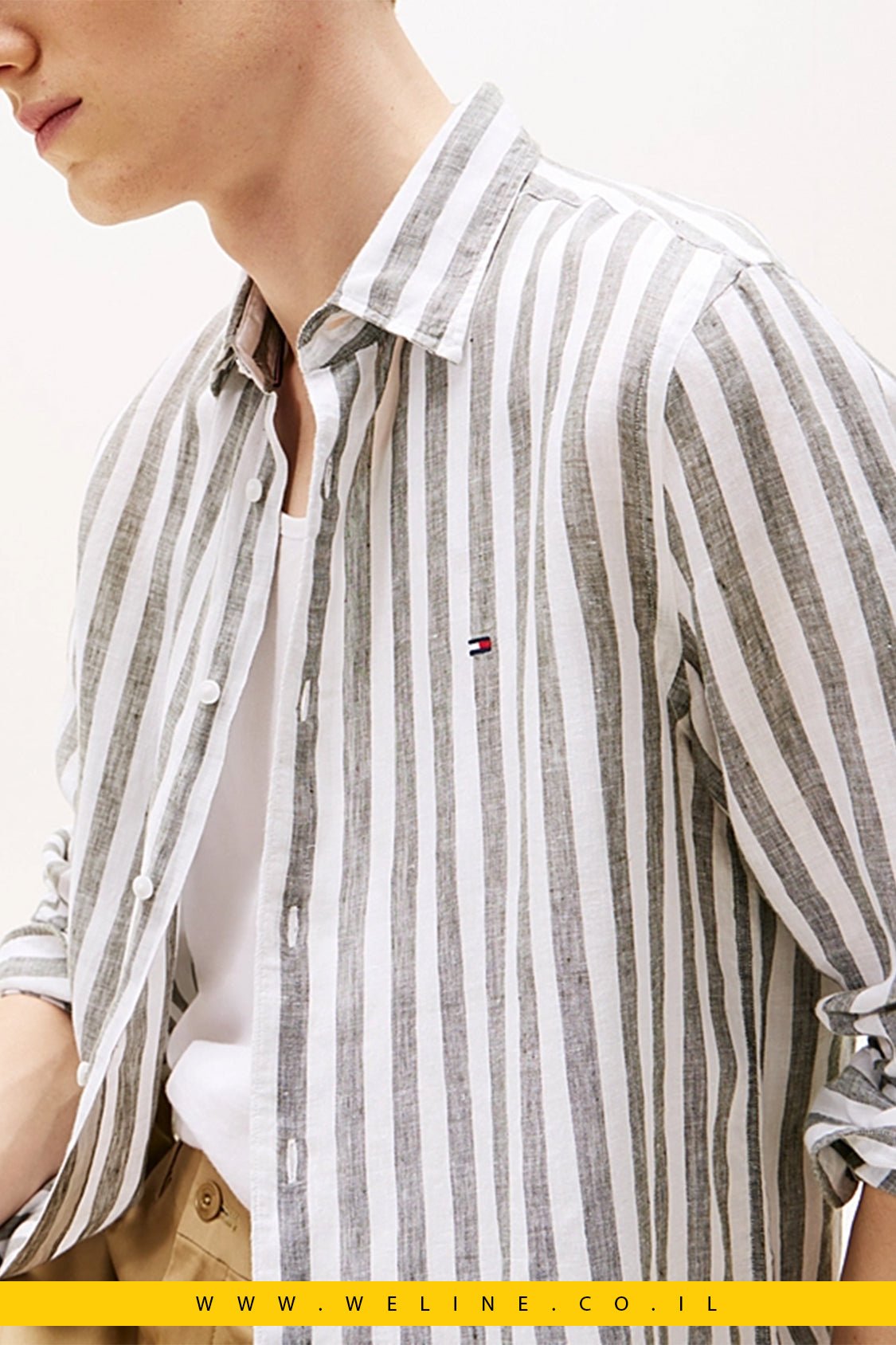 חולצת פסים פשתן Regular Fit לגברים Tommy Hilfiger - WELINE.CO.IL