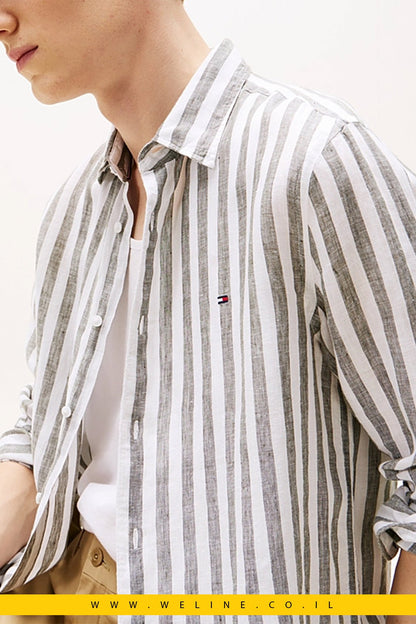 חולצת פסים פשתן Regular Fit לגברים Tommy Hilfiger - WELINE.CO.IL
