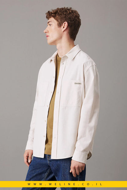 חולצת כותנה שמבריי Relaxed Fit לגברים Calvin Klein - WELINE.CO.IL
