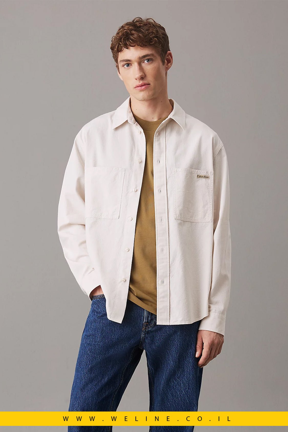 חולצת כותנה שמבריי Relaxed Fit לגברים Calvin Klein - WELINE.CO.IL