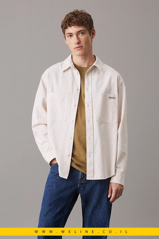 חולצת כותנה שמבריי Relaxed Fit לגברים Calvin Klein - WELINE.CO.IL