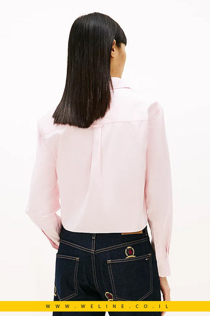 חולצת פופלין קרופ בגזרת Relaxed Fit לנשים Tommy Jeans – טומי ג’ינס | ורוד בהיר - WELINE.CO.IL