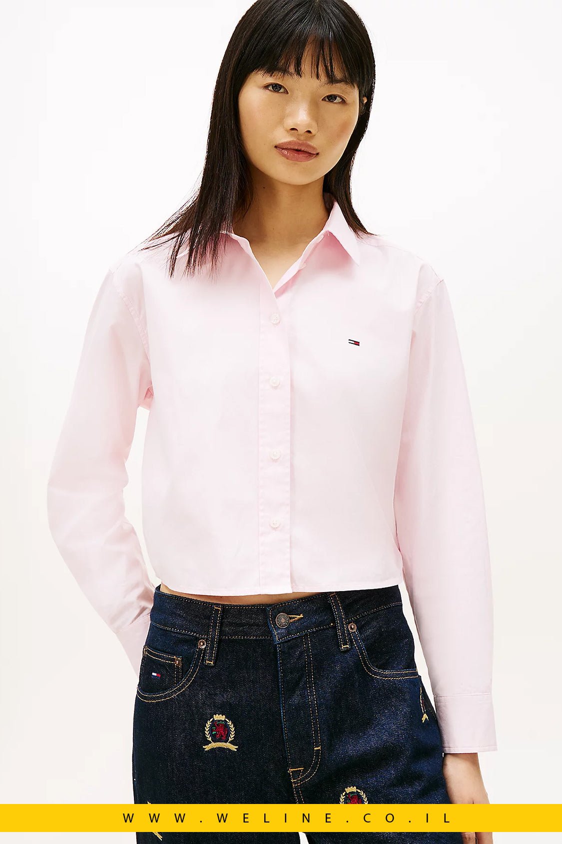 חולצת פופלין קרופ בגזרת Relaxed Fit לנשים Tommy Jeans – טומי ג’ינס | ורוד בהיר - WELINE.CO.IL