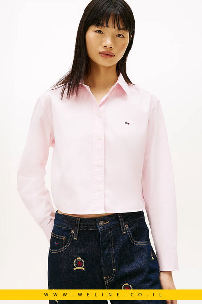 חולצת פופלין קרופ בגזרת Relaxed Fit לנשים Tommy Jeans – טומי ג’ינס | ורוד בהיר - WELINE.CO.IL